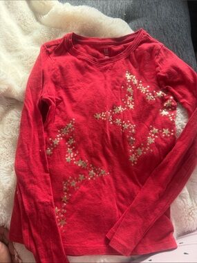 GAP Red Long-Sleeve Tee with Gold Star Cluster Graphic